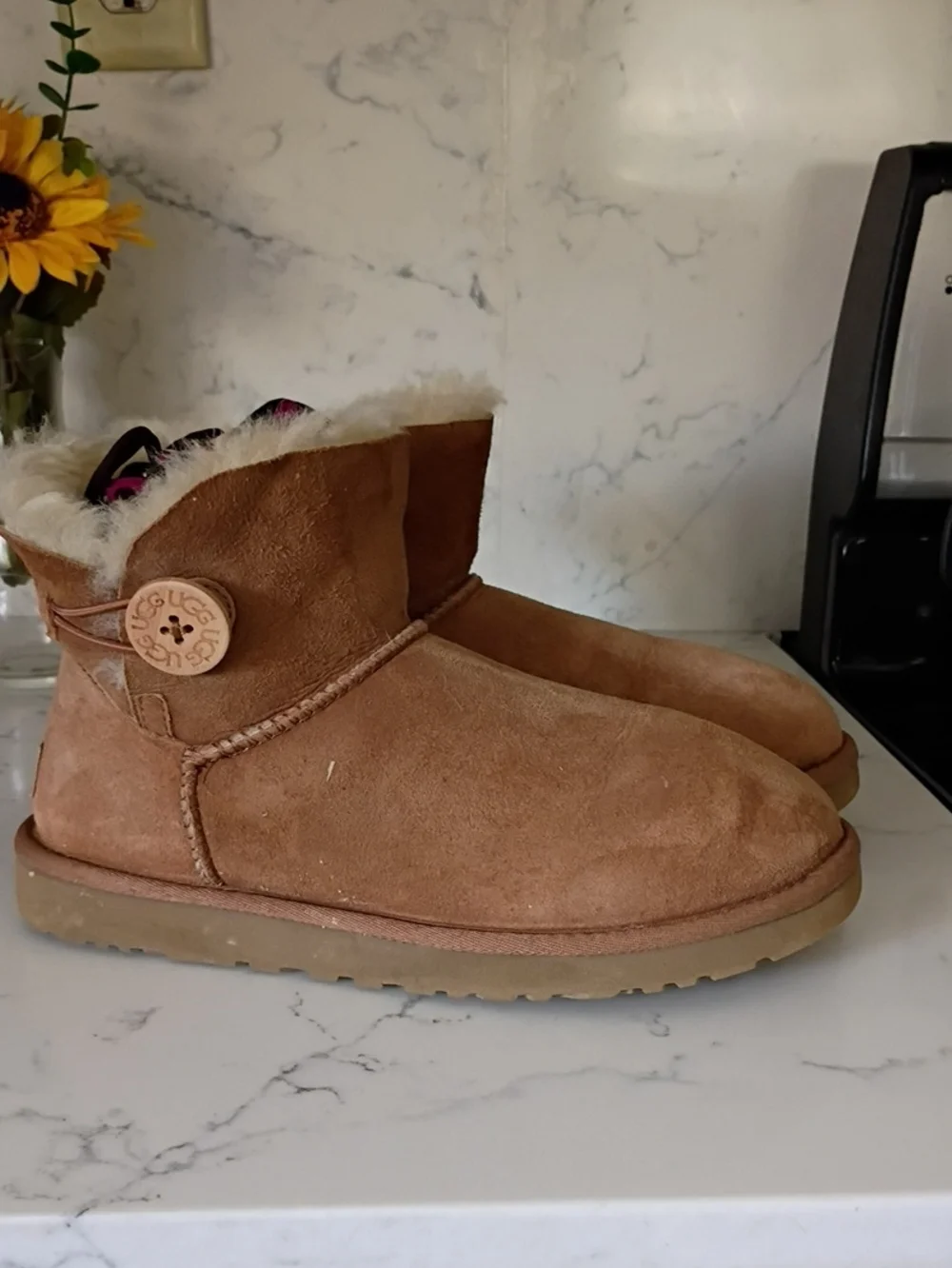 UGG Chestnut Suede Shearling Button Mini Boots